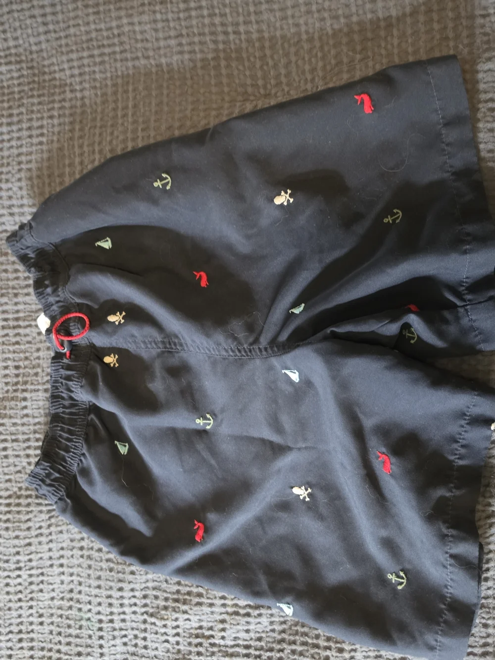 Hartstrings Black Swim Trunks with Multicolor Nautical Embroidery